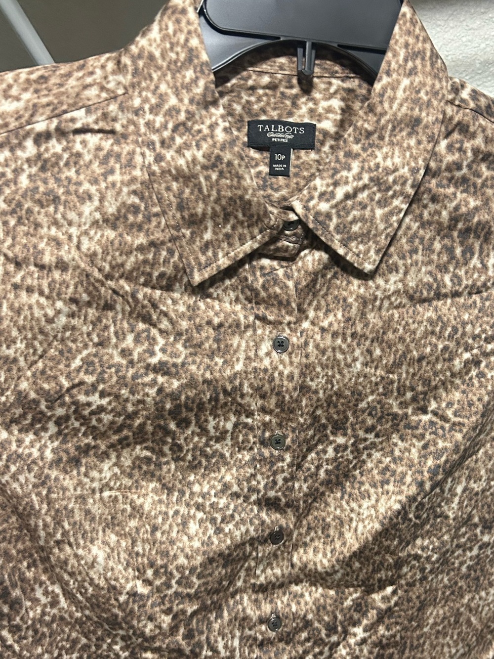 Talbots Brown and Cream Leopard-Print Button Down Shirt